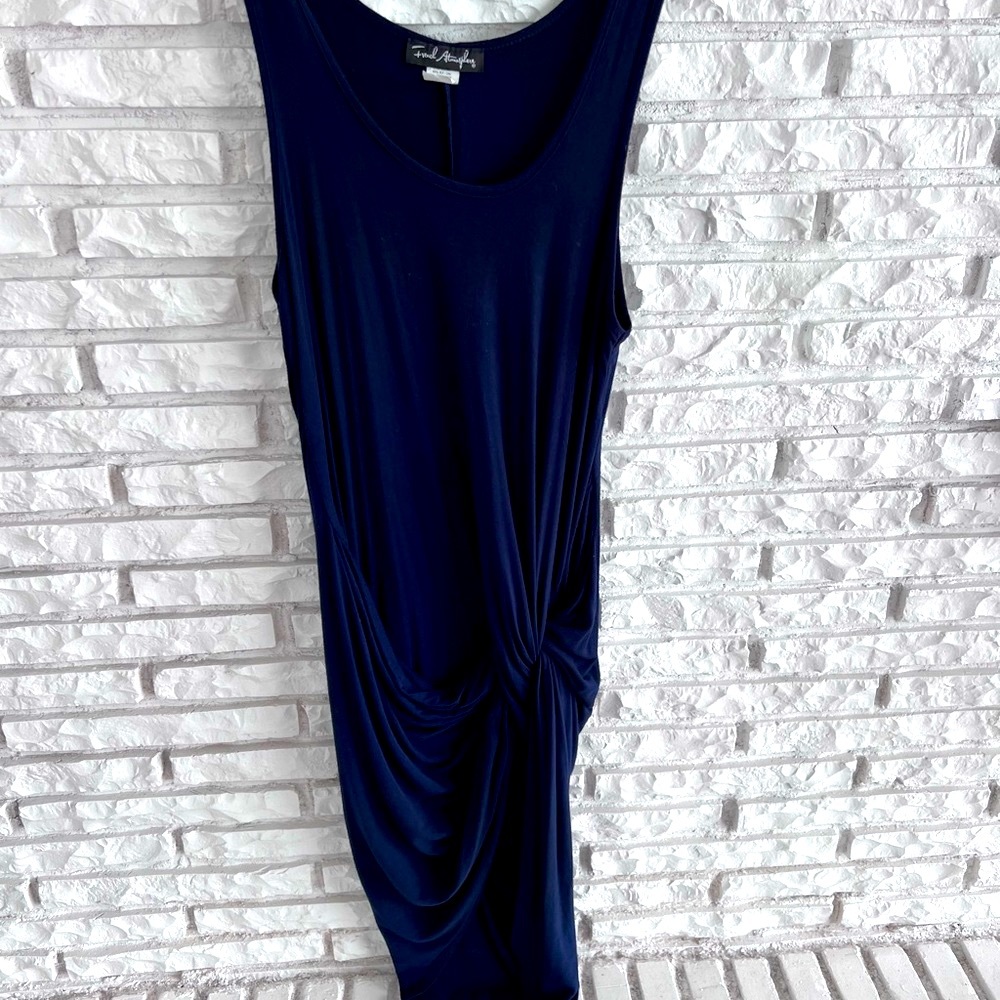 French Atmosphere Asymmetrical Navy Blue Dress
